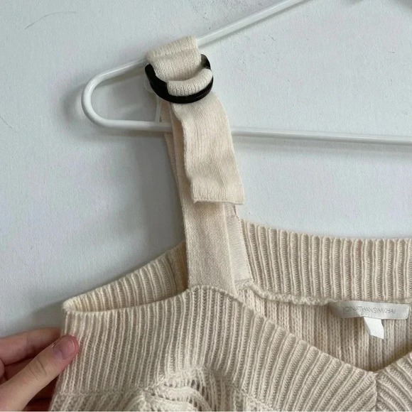 Jonathan Simkhai Tan Wool Off the Shoulder Sweater Cable Knit Beige Buckle XS - Picture 6 of 13